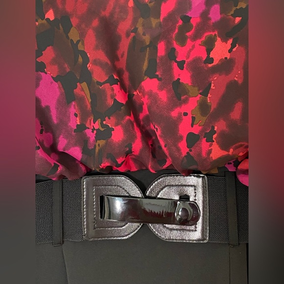 Robbie Bee vintage floral midi dress size 10 sheer overlay stretch belted pretty - Picture 4 of 10